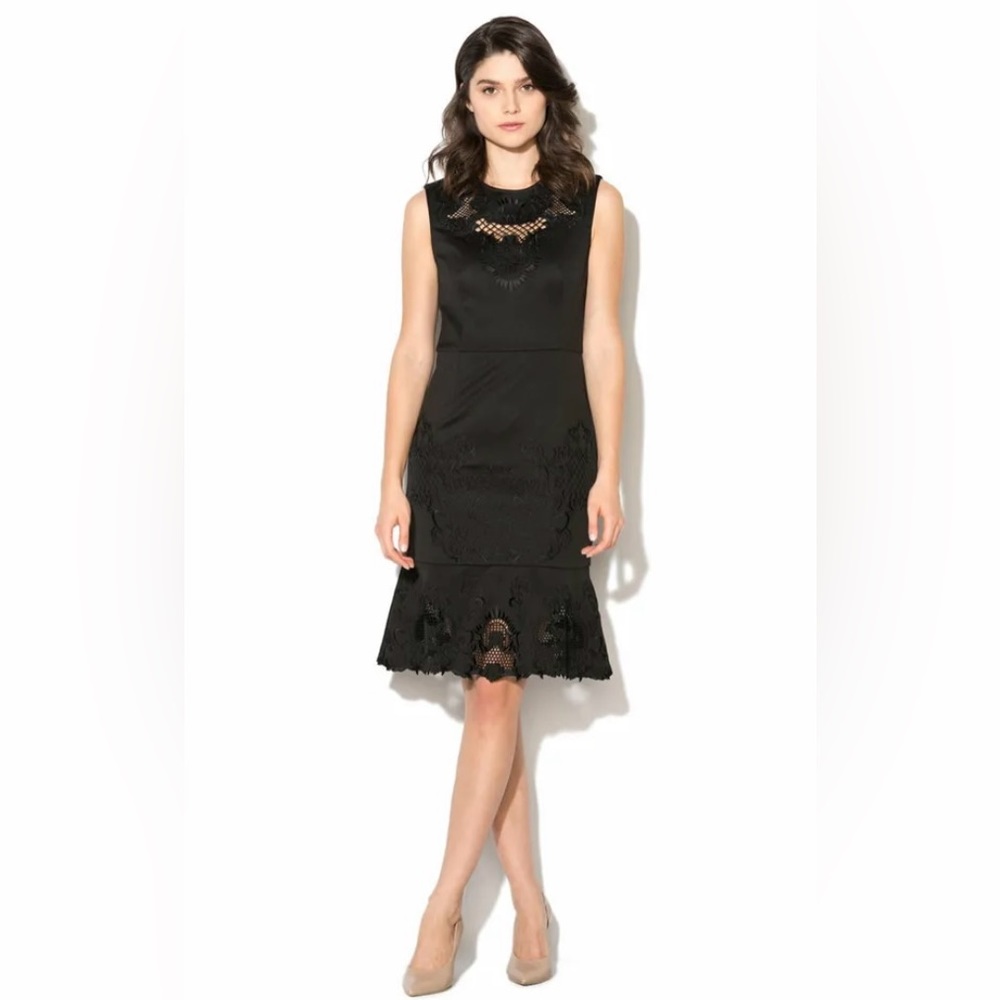 TED BAKER black baroque floral embroidered lace cut out frill midi